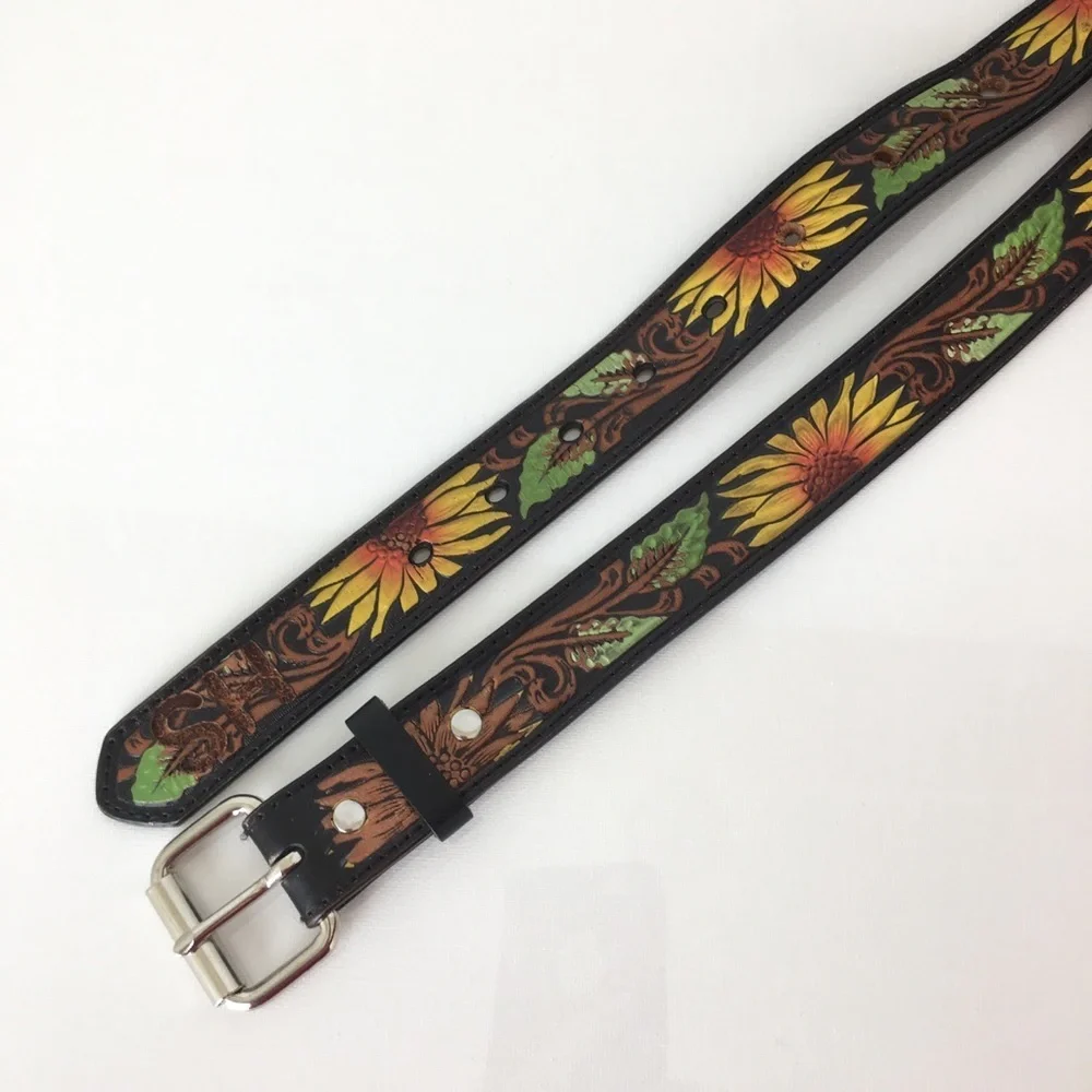 Nocona Painted Sunflower‎ Tooled Leather Western Belt Women’s Size 24 XXS